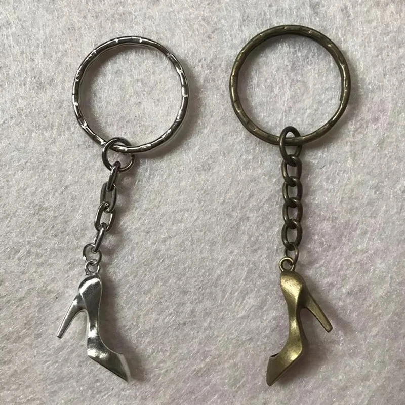 Antique Bronze Metal Alloy High-Heeled Shoes Keychain Vintage Silver Plated High Heel Key Chain Ring Jewelry Gift For Women