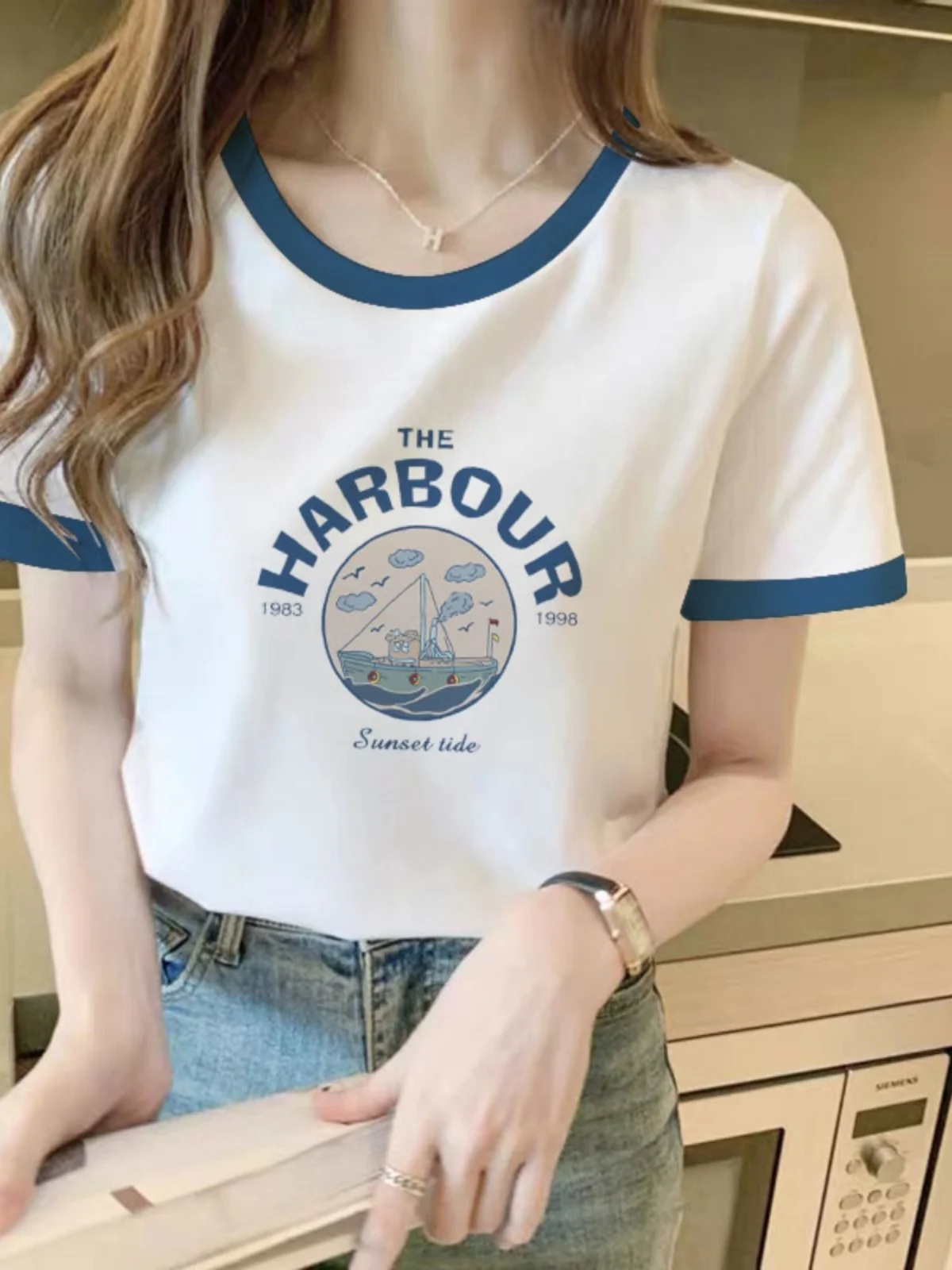 

Fashion New Letter Printed Women's Shirt Summer Short Sleeve T-shirt Casual Slim Design Senior Women Plus Size T-shirt Clothing