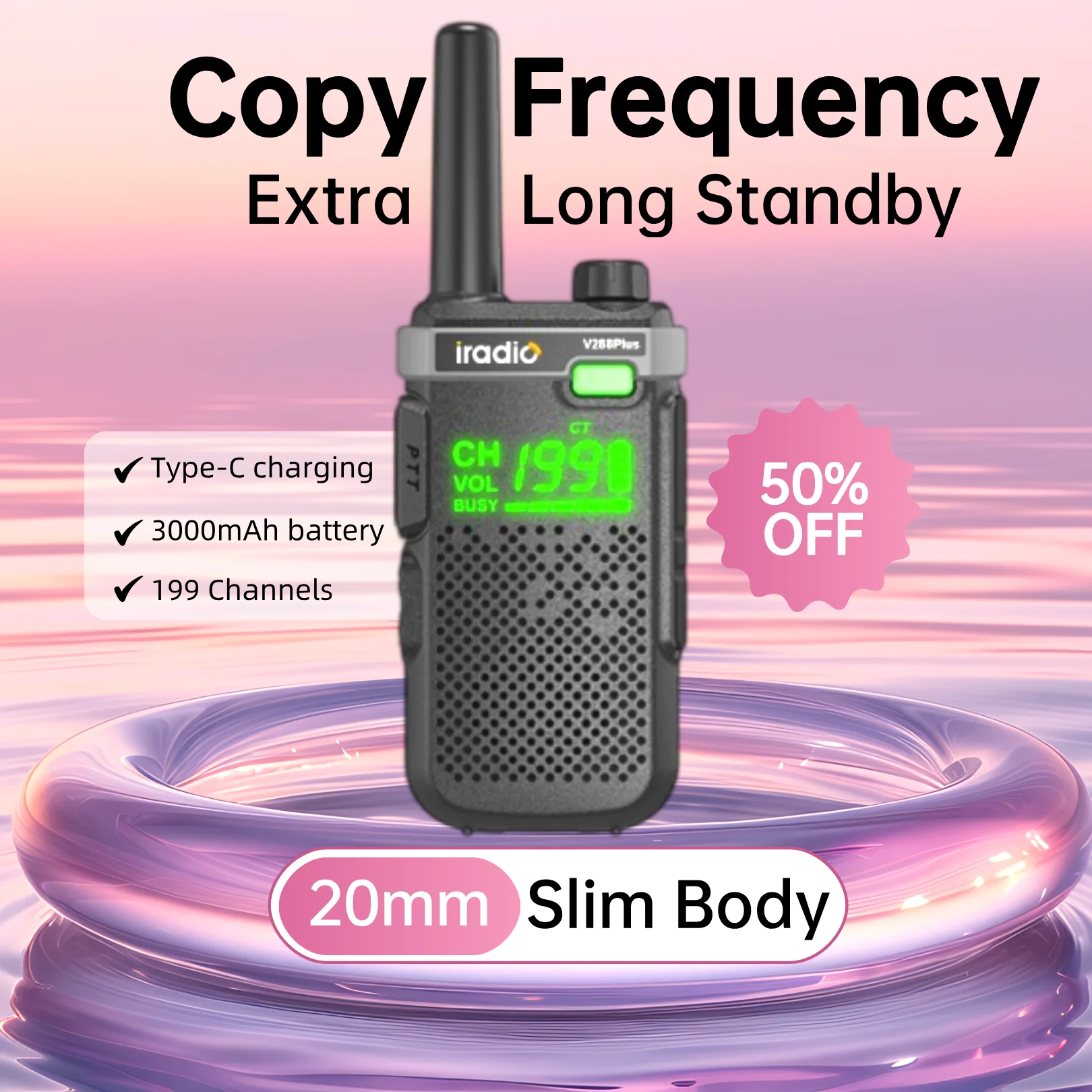Iradio V288Plusトランシーバー1/2個セット 199CH UHF 400-470MHz 長距離5KM ミニ携帯無線機 ワイヤレスセット 双方向無線局