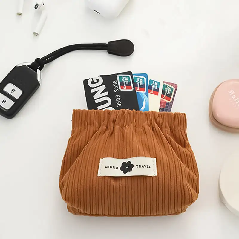 Corduroy Elastic Storage Bag For Women Mini Makeup Bag Large Capacity Handbags Cosmetics Stationery Hair Tie Small Organizer New