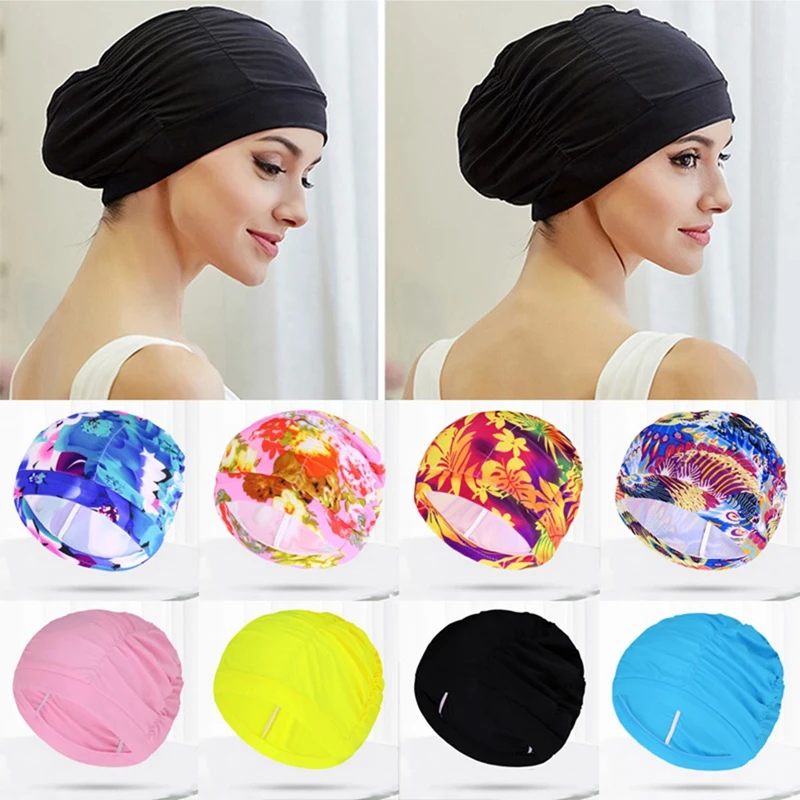 Frauen Schwimmen Kappe Schwimmen Caps Hut Stretch Drapieren Schwimmen Pool Sport Elastische Nylon Turban Lange Haar Bade Wrap