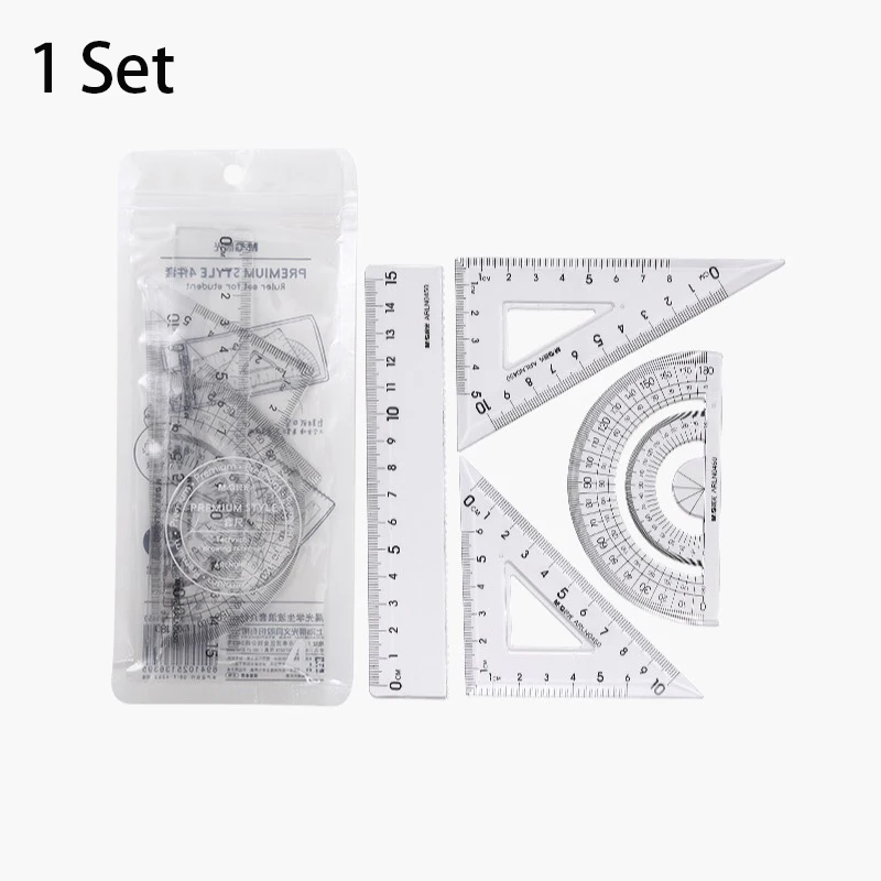 M＆G 4Pcs/Set Ruler Set Measuring Stationery Set Protractor Straight Ruler Triangle Ruler Scholar kit School Mathematical Set