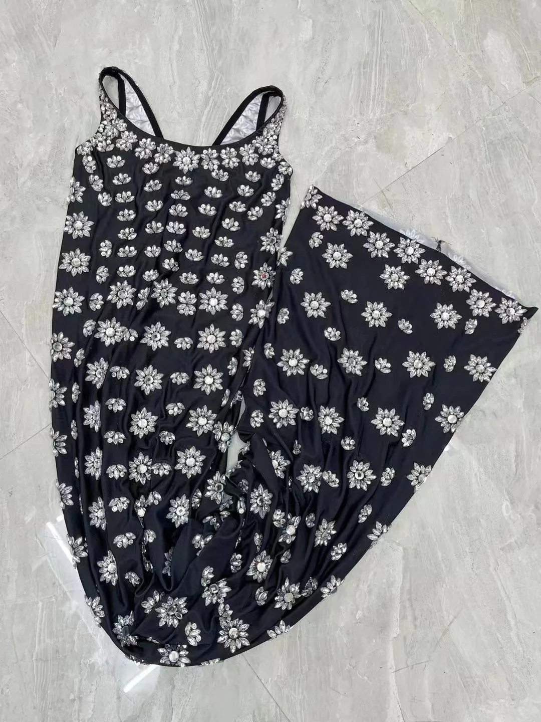Sexy Stage Silver Rhinestones Birthday Celebrate Sleeveless Black Dress Outfit Party Dance Gowns Collections Photoshoot Costume