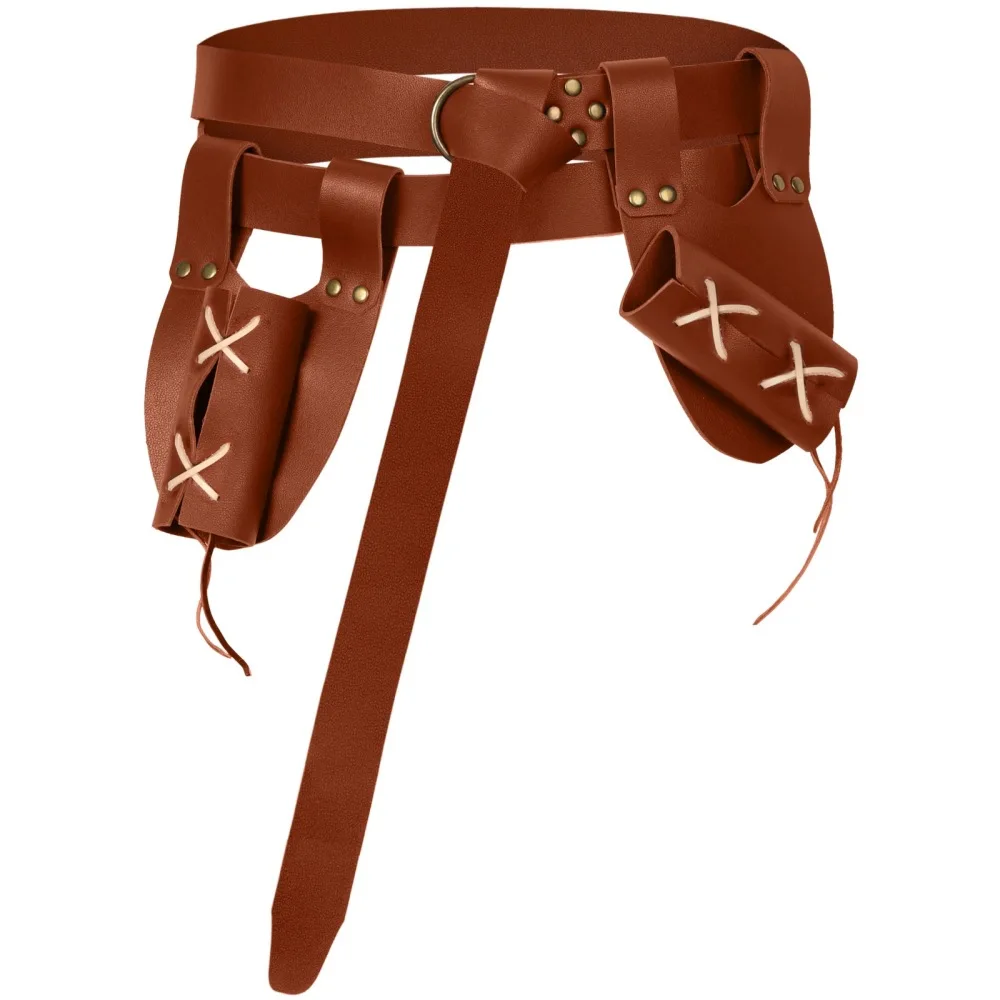 Juego de cinturones de guerrero vikingo: accesorio medieval de cuero de 3 piezas, soporte para espada y correa de cintura a juego