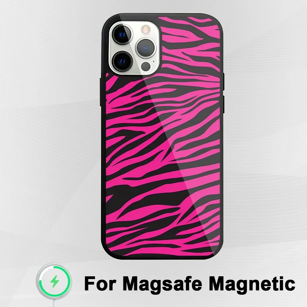 Fashion Zebra Stripes Pink Cool Phone Case per iphone Pro 11 Max 13 Plus 12 14 Mini 15 Magsafe Magnetic Wireless Charging Shell