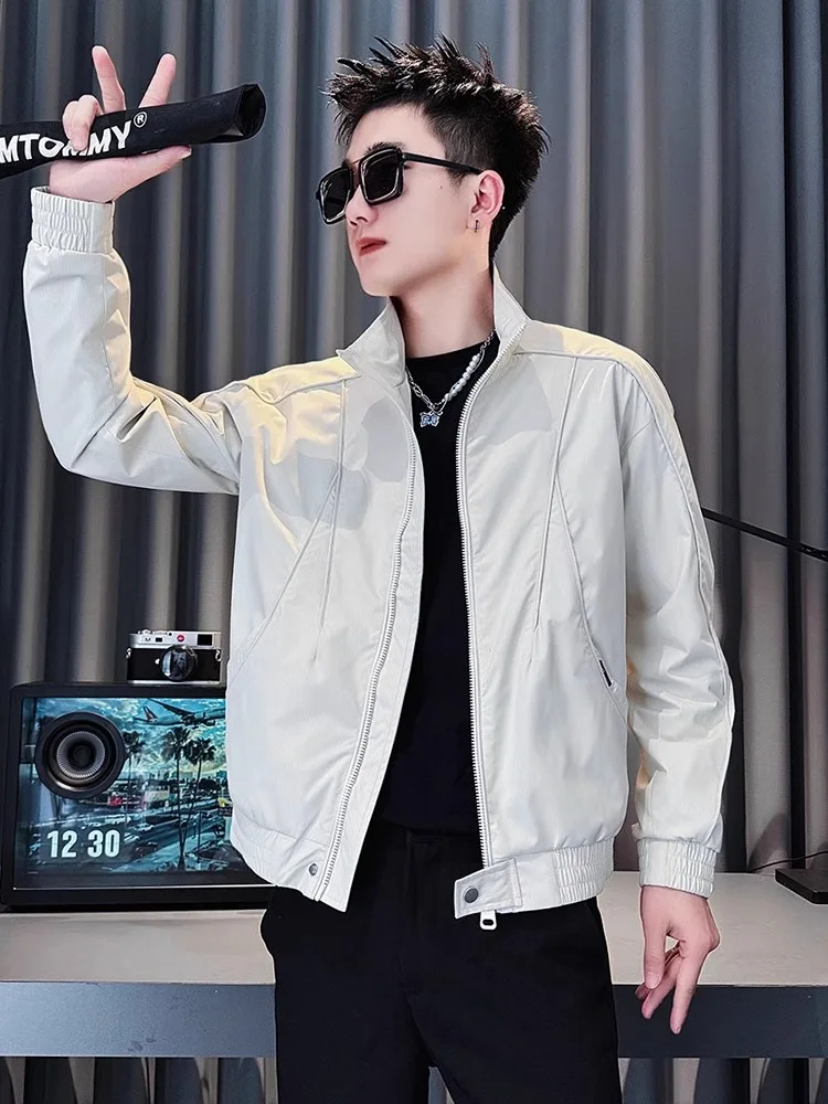 

Casual Sle Patchwork Stand Collar Men's Jaet Spring Autumn Season Faionable Brand Slim Fit Workwear Windproof Zipper