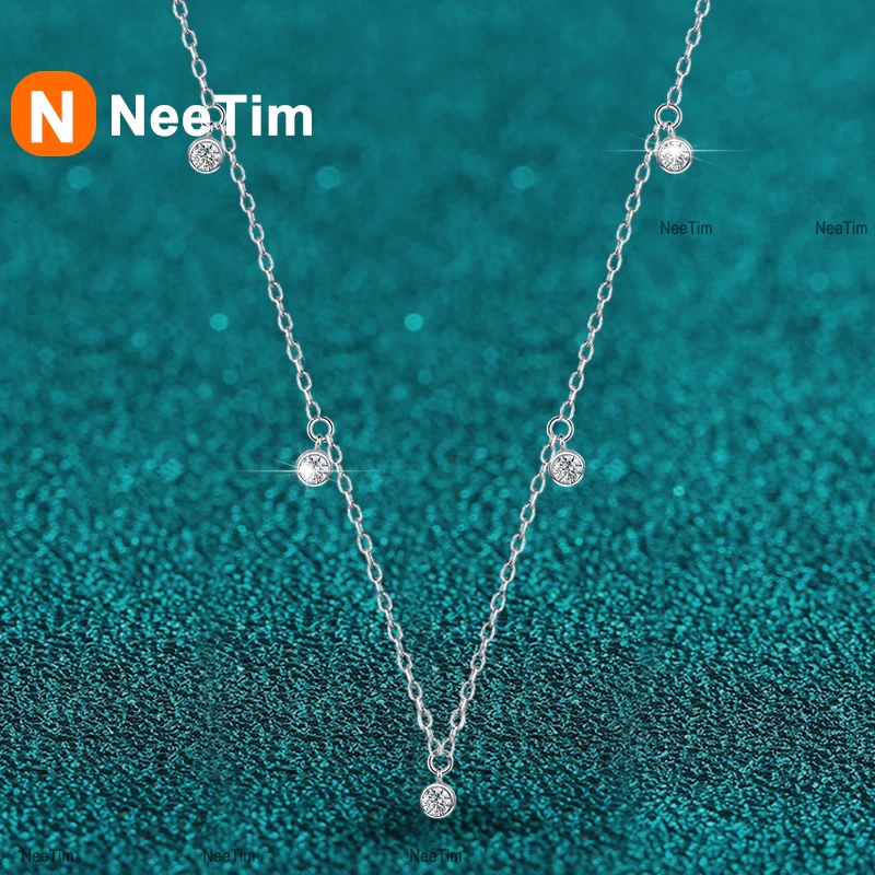NeeTim 5 Stone Moissanite Necklace Pendant s925 Sterling Silver with Gold Plated Neck Chain Necklaces for Women Jewelry