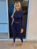 2023 New AutumnWomen's Pure Color Sports Waist Suit Fashion Casual Two-piece Set 5