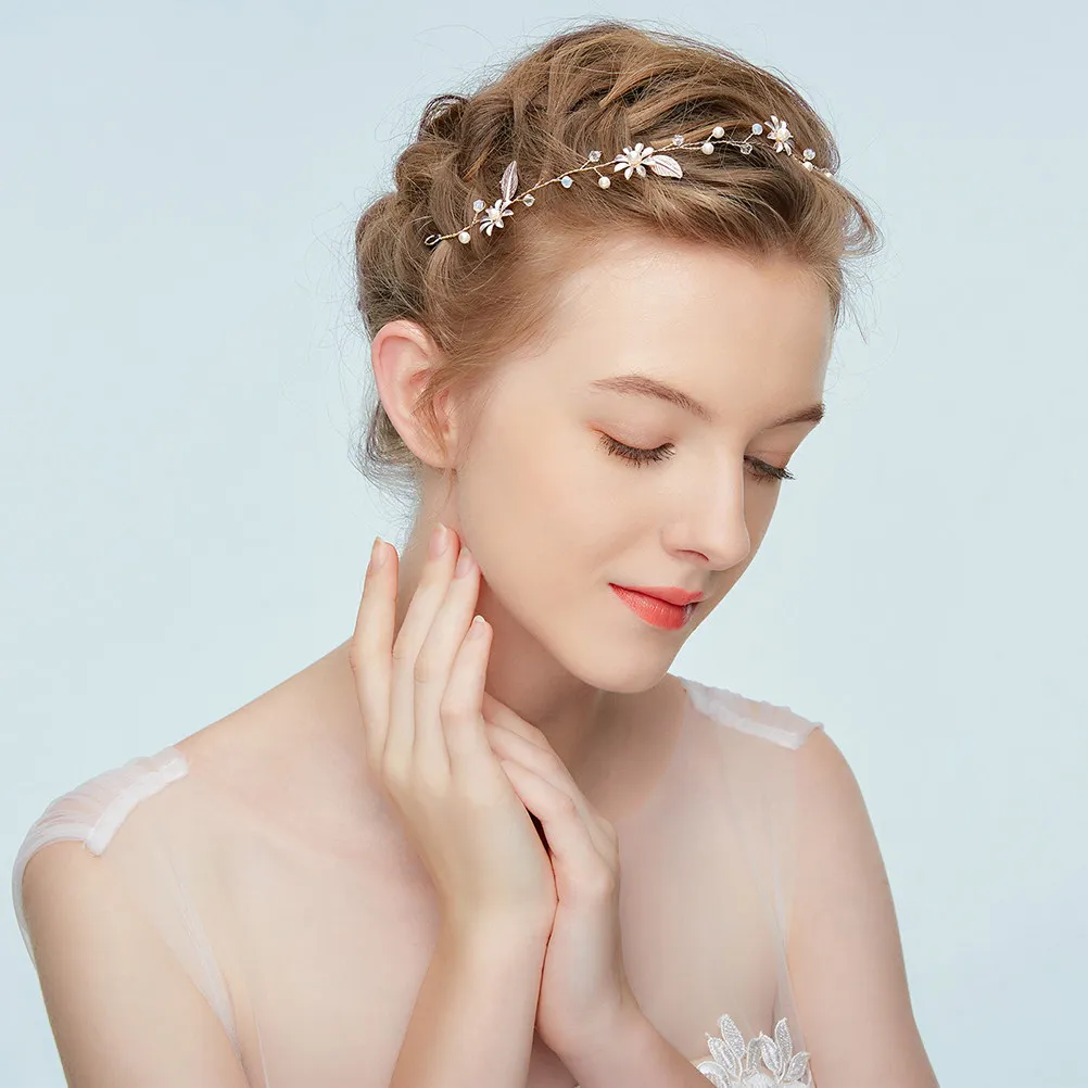 

Шикарная повязка для волос с жемчугом для невесты, женский цветочный аксессуар для волос, украшение для свадьбы, вечеринки, выпускного вечера, на каждый день
