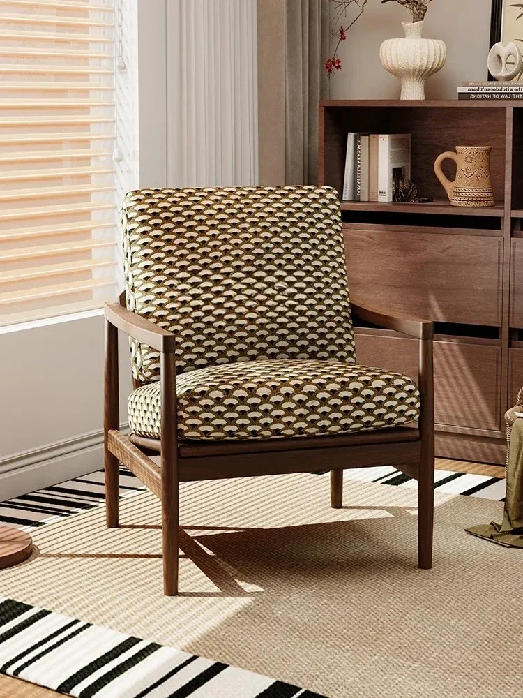 TTRemovable And Washable Single Sofa Living Room Retro Solid Wood Balcony Bedroom Leisure Chair