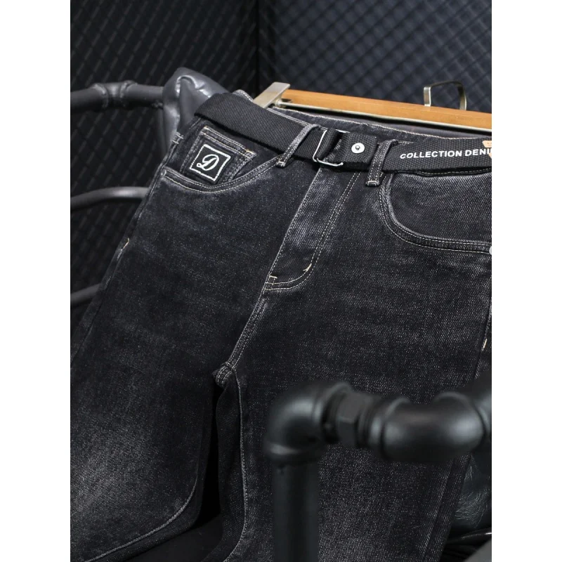 Winter Thick Style Men's Jeans Fleece Thickening Thermal Casual Trousers Black Slim Fit Light Straight-Leg Harem Pants