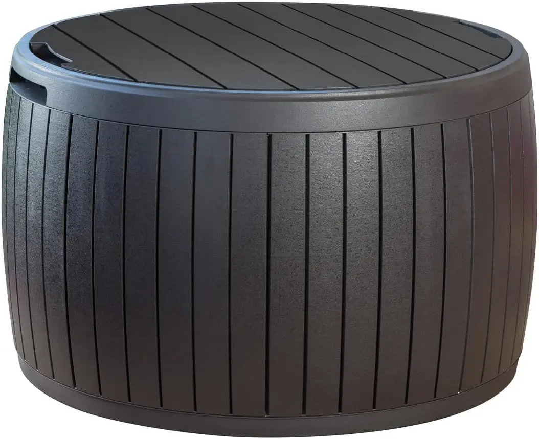 

Circa 37 Gallon Deck Box Organizer, Works as Ottoman Chair or Side Table, Brown – Large Resin Round