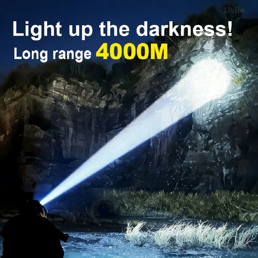 

Фара высокой мощности 18650, перезаряжаемая светодиодная передняя лампа, дальний свет, 4000 м, головные фонари, фонарик для кемпинга, рыбалки, охоты