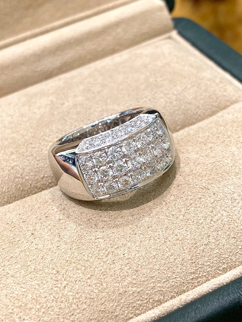 LUOWEND 100% 18K White Gold Rings Luxury Fashion Design Real Natural Diamond Engagement Ring for Women High Party Jewelry view 2