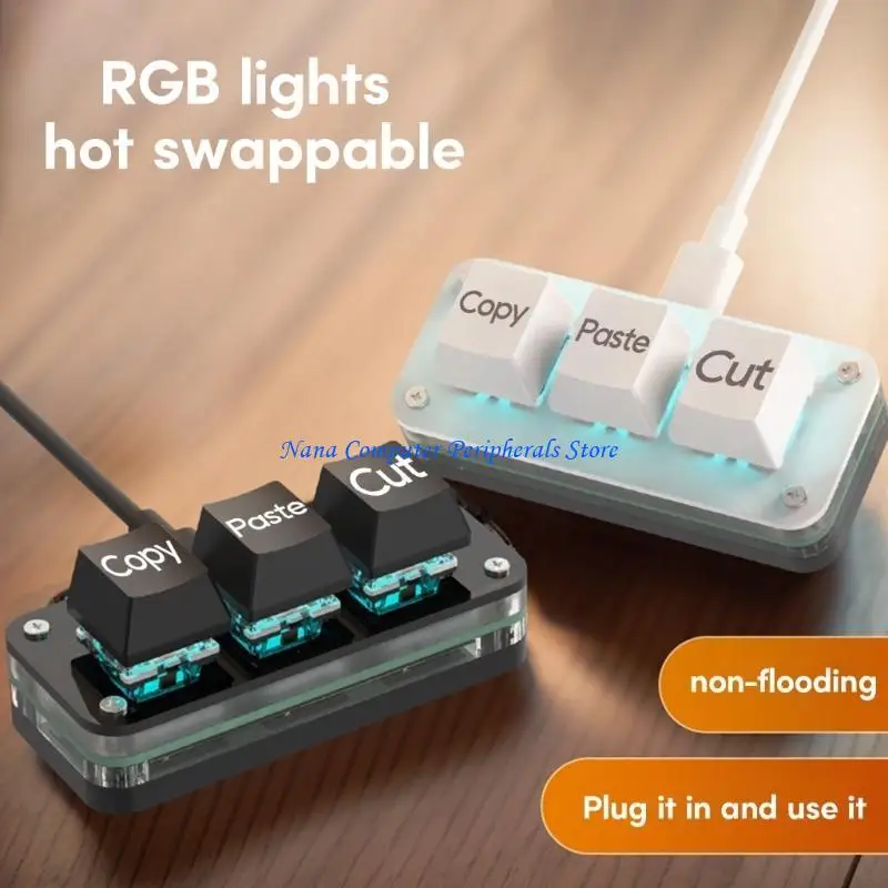 F68C RGB 3 Keys Mini Keypad Programming Macro Keyboard Type-C Customize Gaming Mechanical Keyboard For E-sports Game Tablet