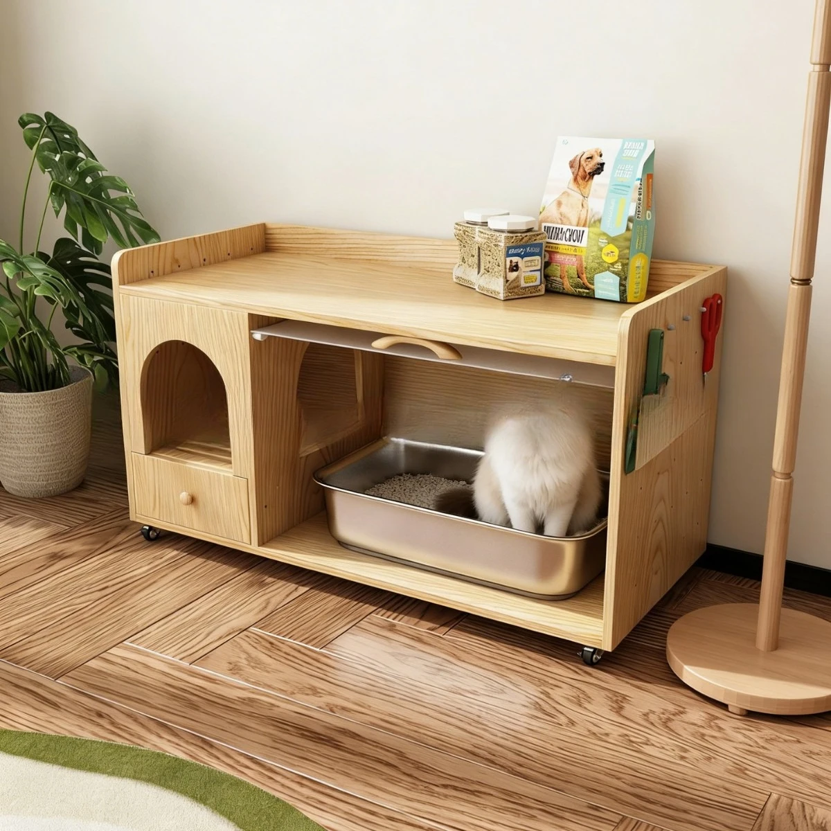 Solid wood pet cat toilet storage semi-closed cat litter indoor cabinet cat litter
