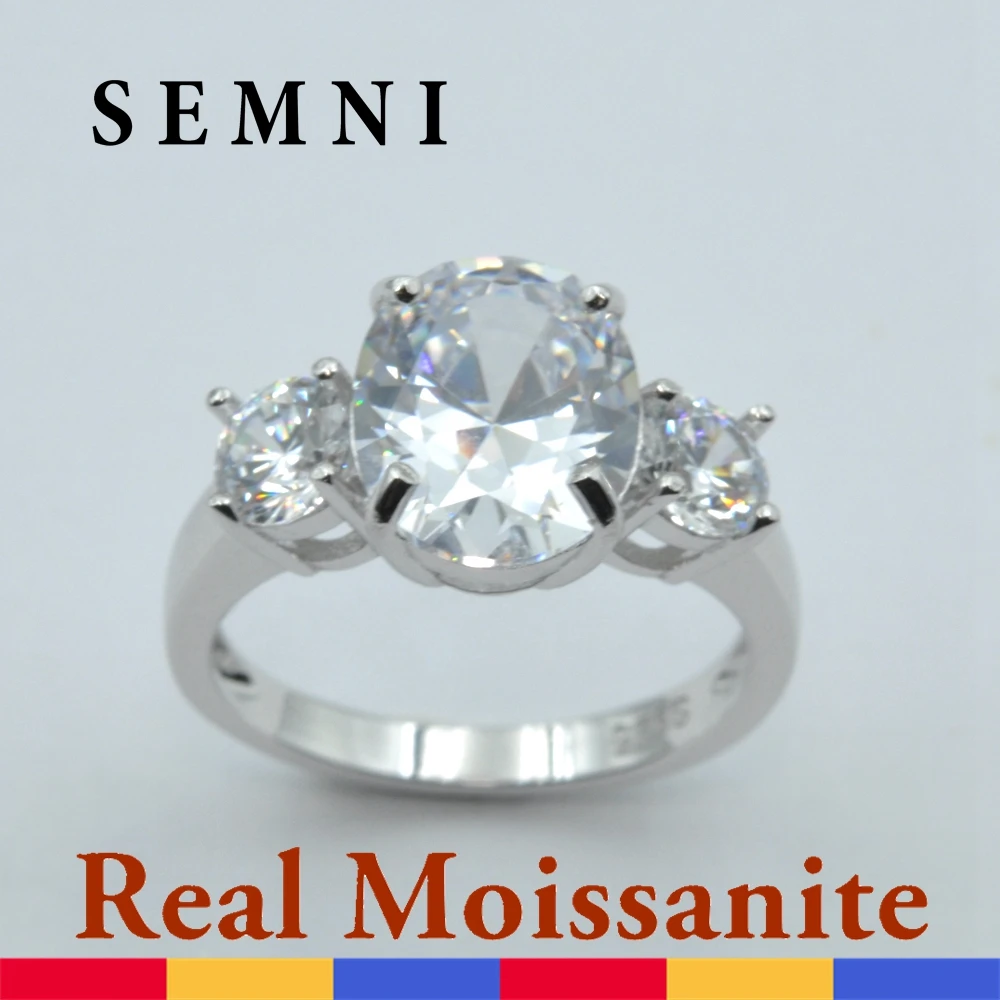 

SEMNI Total 6.0ct All Moissanite Oval Cut Ring For Women Rhodium Plated 925 Sterling Silver Anillos Engagement Gift Promise Band