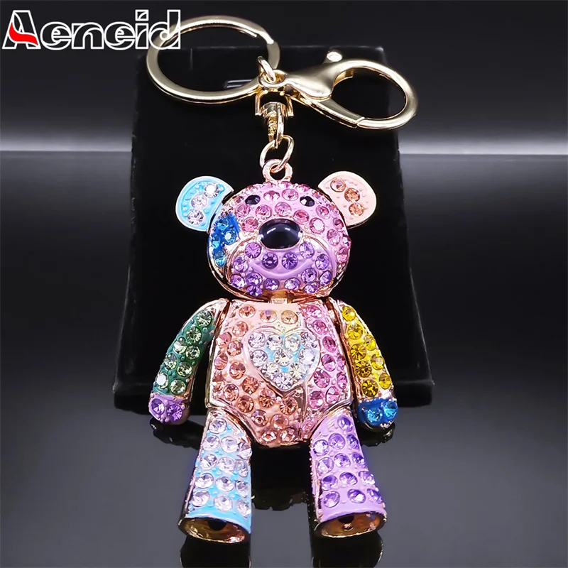 Cute Sweet Colorful Full Crystal Big Bear Key Chain Alloy Rhinestone Fashion Bag Accessories Keyring Jewelry Wholesale N9029