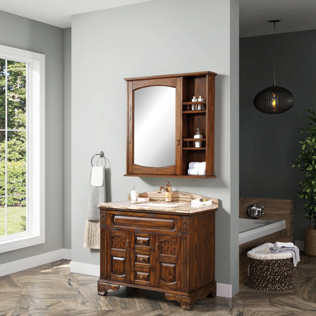 Zdjęcie 3: Amerykańskie szafki łazienkowe z litego drewna, montowane na podłodze, z lustrem, malowane, do użytku domowego, hotelowego i w willach.