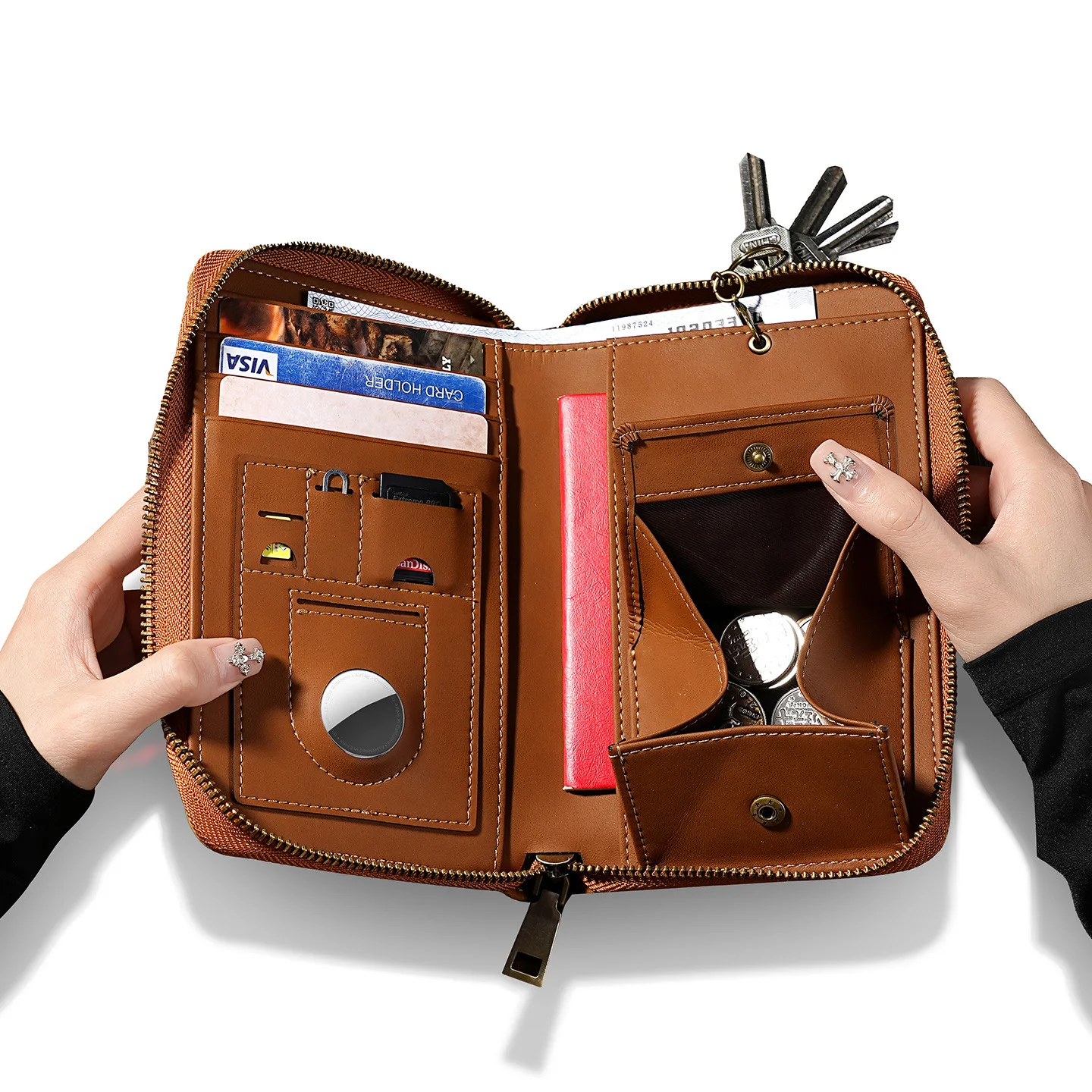 

High Quality Genuine Leather Men's Business Clutch Bag Cowhide Travel Passport Holder Wallet Card Bag Retro Designer Handbags
