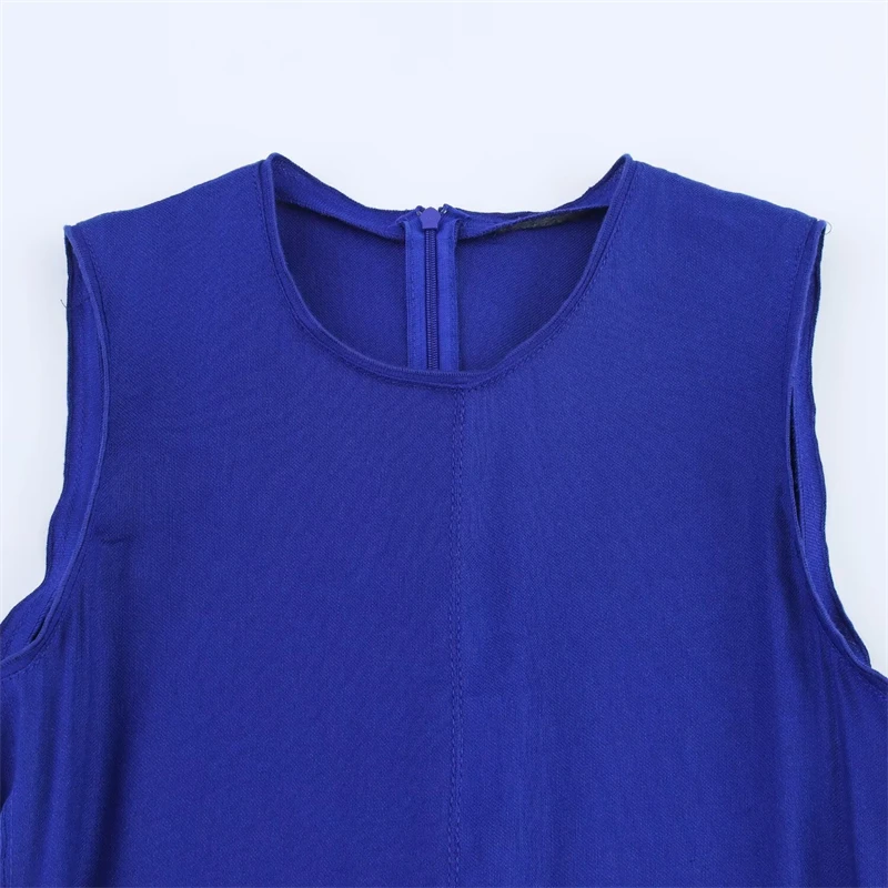 KEYANKETIAN 2025, Sommer Neue Damen Königsblau, ärmellos, MIDI-Kleid, Bürodame, einfacher Stil, Reißverschluss hinten, O-Ausschnitt, A-Linien-Kleider