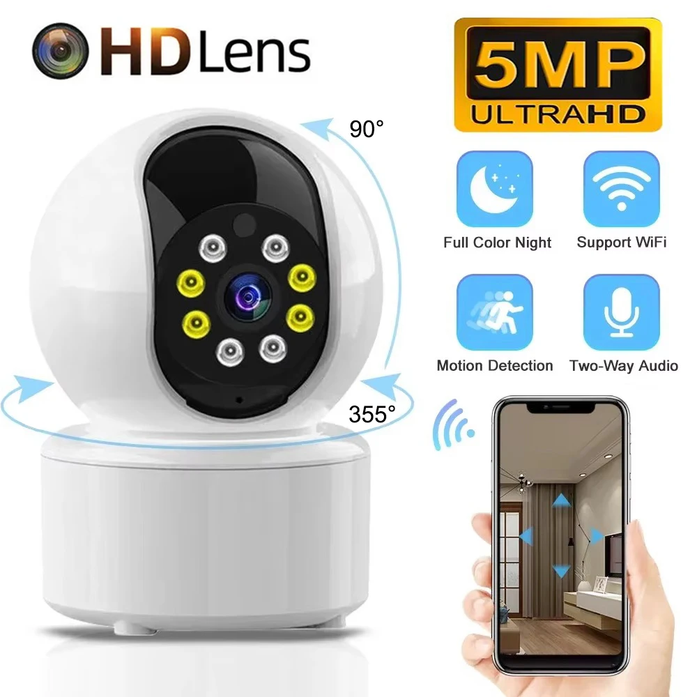 

5MP WiFi Camera Night Vision Baby Monitor Home Security IP Camera Auto Tracking Motion Detection Video Surveillance Camcorder