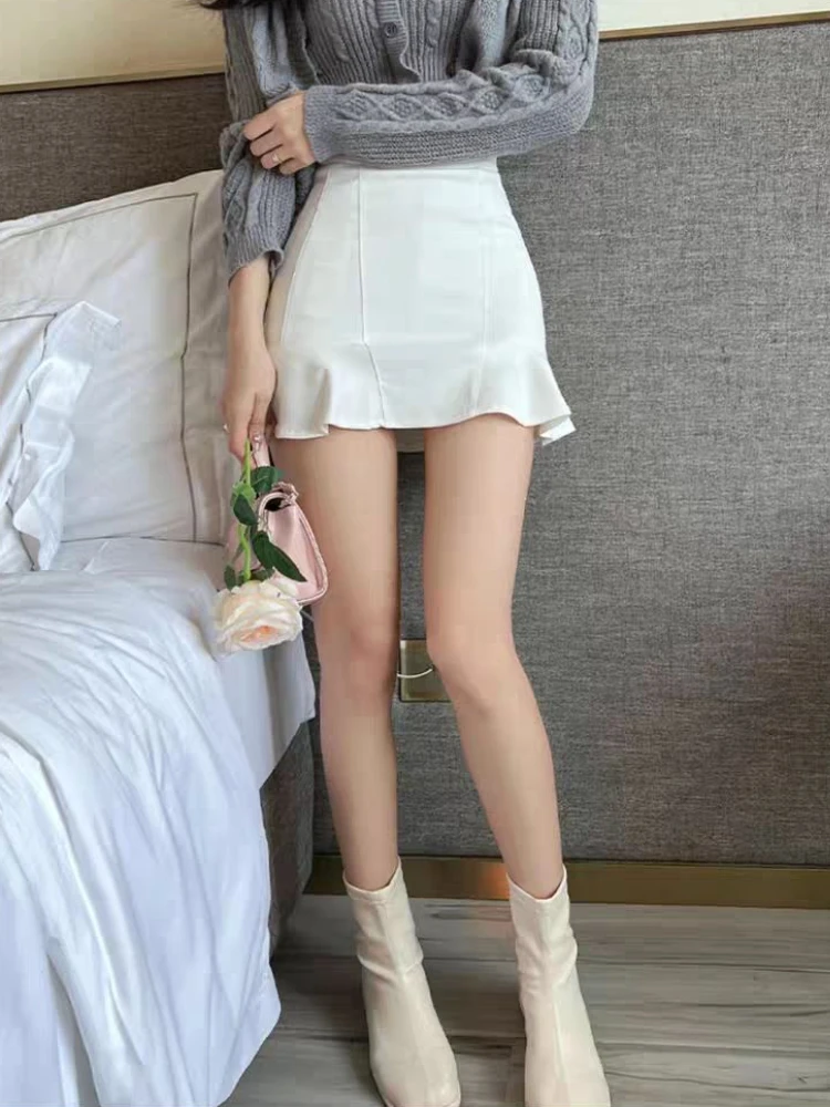 Ruffles Skirts Women Mermaid Hotsweet Slim Ladies Temperament Solid All-match Chic Korean Style High Waist Fashion Ulzzang Mini