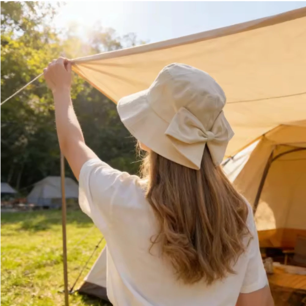 Big Bow Bucket Hat Women Women's Spring and Summer Fisherman Hat Versatile Commuter Travel Beach Anti-UV Outdoor Bucket Hats