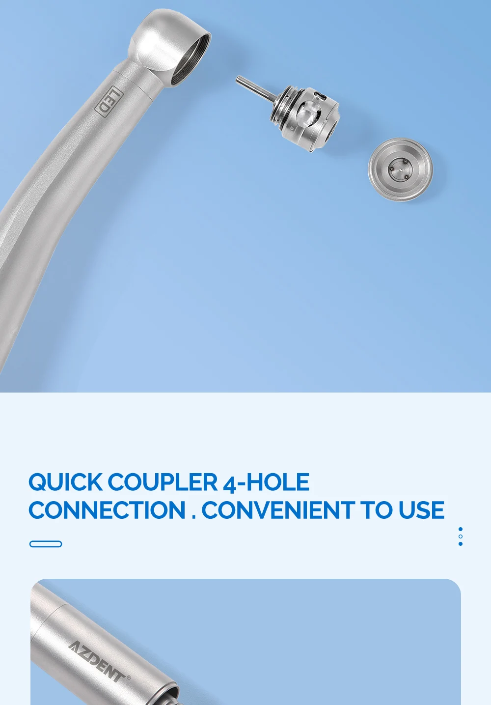 AZDENT Dental Hochgeschwindigkeitshandstück LED E-Generator Standardkopf Schnellkupplung 4-Wege-Spray Clean System Druckknopf 4 Löcher – Detail 7
