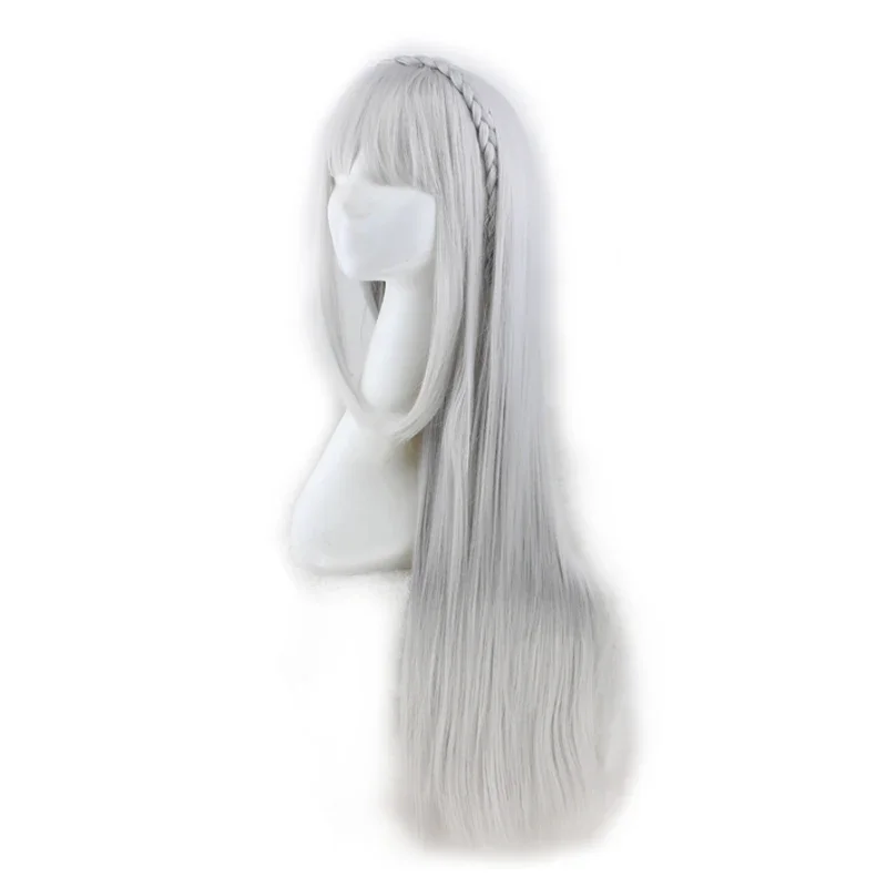 QQXCAIW Sliver Abu-abu 100 Cm Panjang Lurus Cosplay Sintetis Wig Rambut