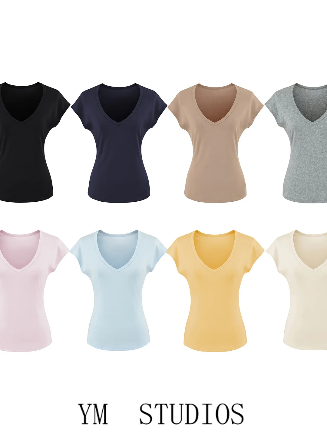 Women's Slim Fit Short Sleeve T-Shirt V-Neck Soft Cotton Polyester Blend Summer Fashion Casual Top Multiple Colors Available