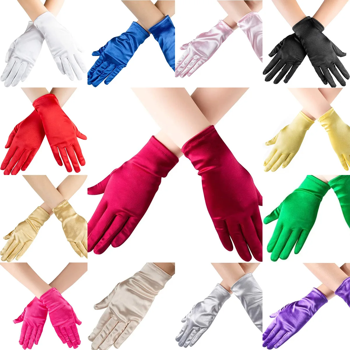 Satin Short Gloves for Women Elegant Temperament Princess Wedding Brides Opera Banquet Stage Performance Gloves