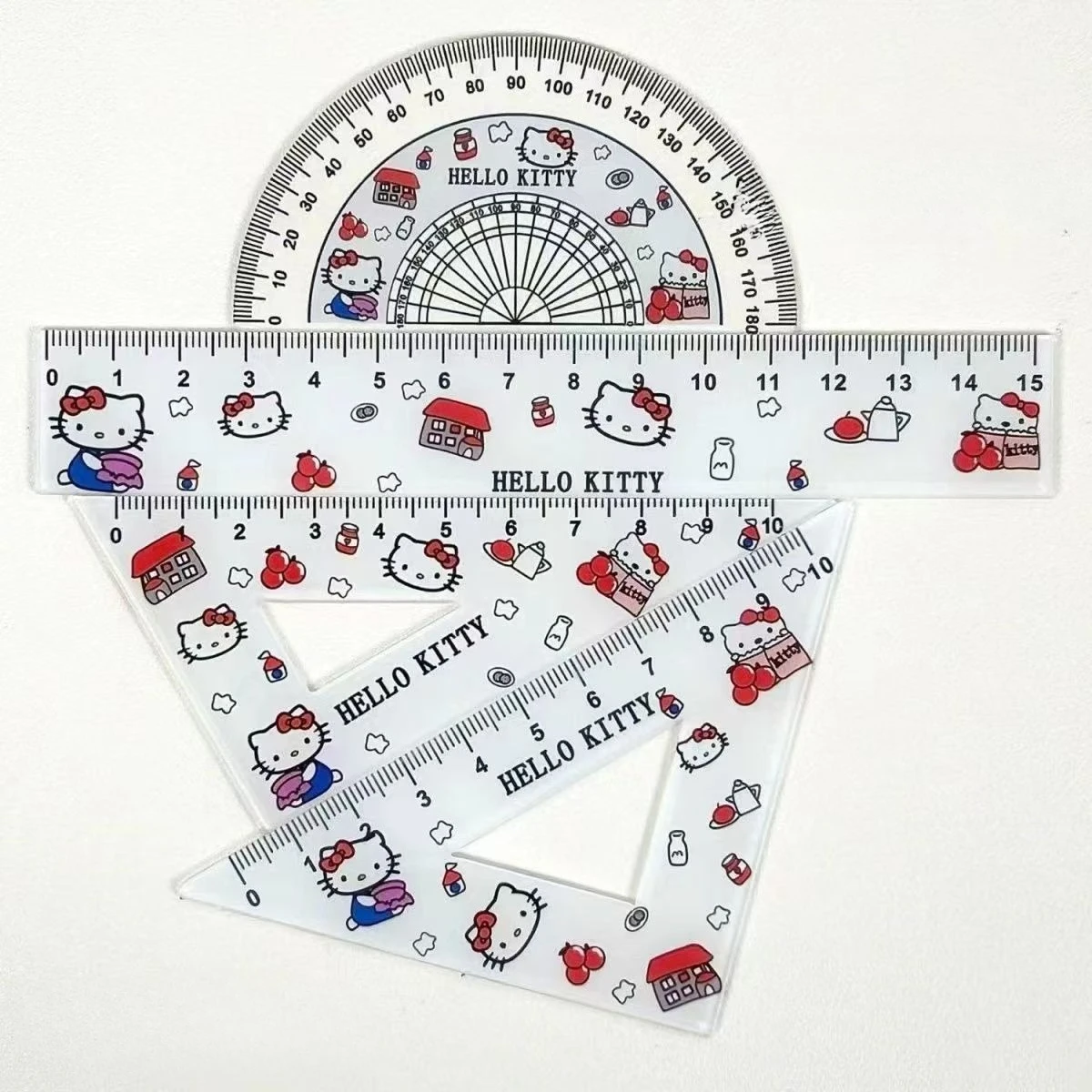 Hot Sale Student Party High-value Xiaoxin Pacha Dog KT Cat Scale Ruler Triangle Ruler Protractor Acrylic Ruler Four-piece Set