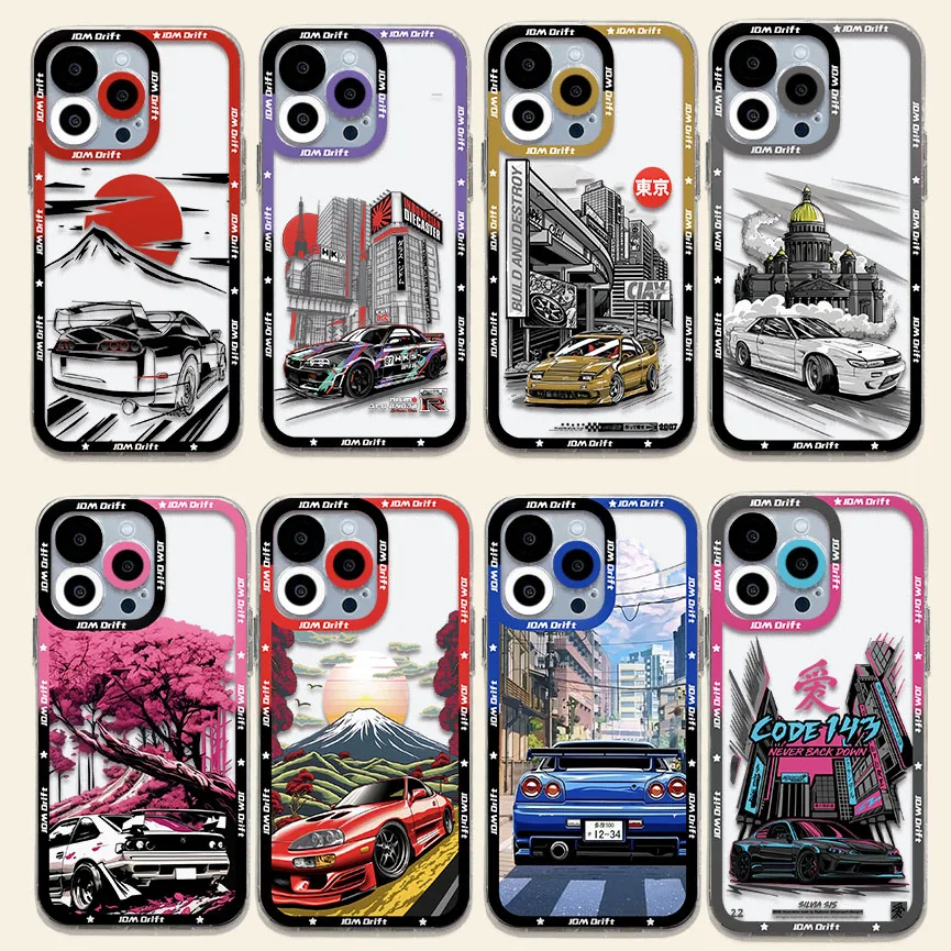 Tokyo JDM Drift Sports Car Phone Case For Redmi Note 12 11 10 9 Pro 7 8 9C 10C 12C 13C 4G 5G Soft Silicone Transparent Cover