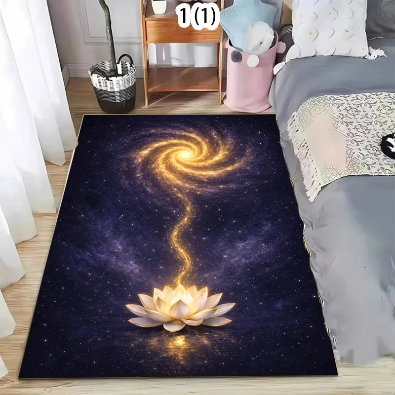 Dreamy Moon Butterfly Lotus Area Rug Non Slip Washable Starry Night Print for Living Kids Bedroom Whimsical Decor Minimalist