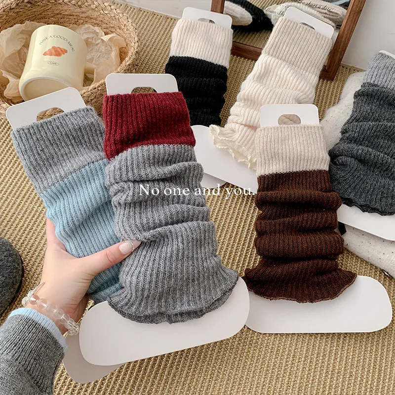 

Ins повседневные корейские детские вязаные гетры для девочек, зимние термостойкие носки с цветными блоками, колготки без ног, аксессуары для носков