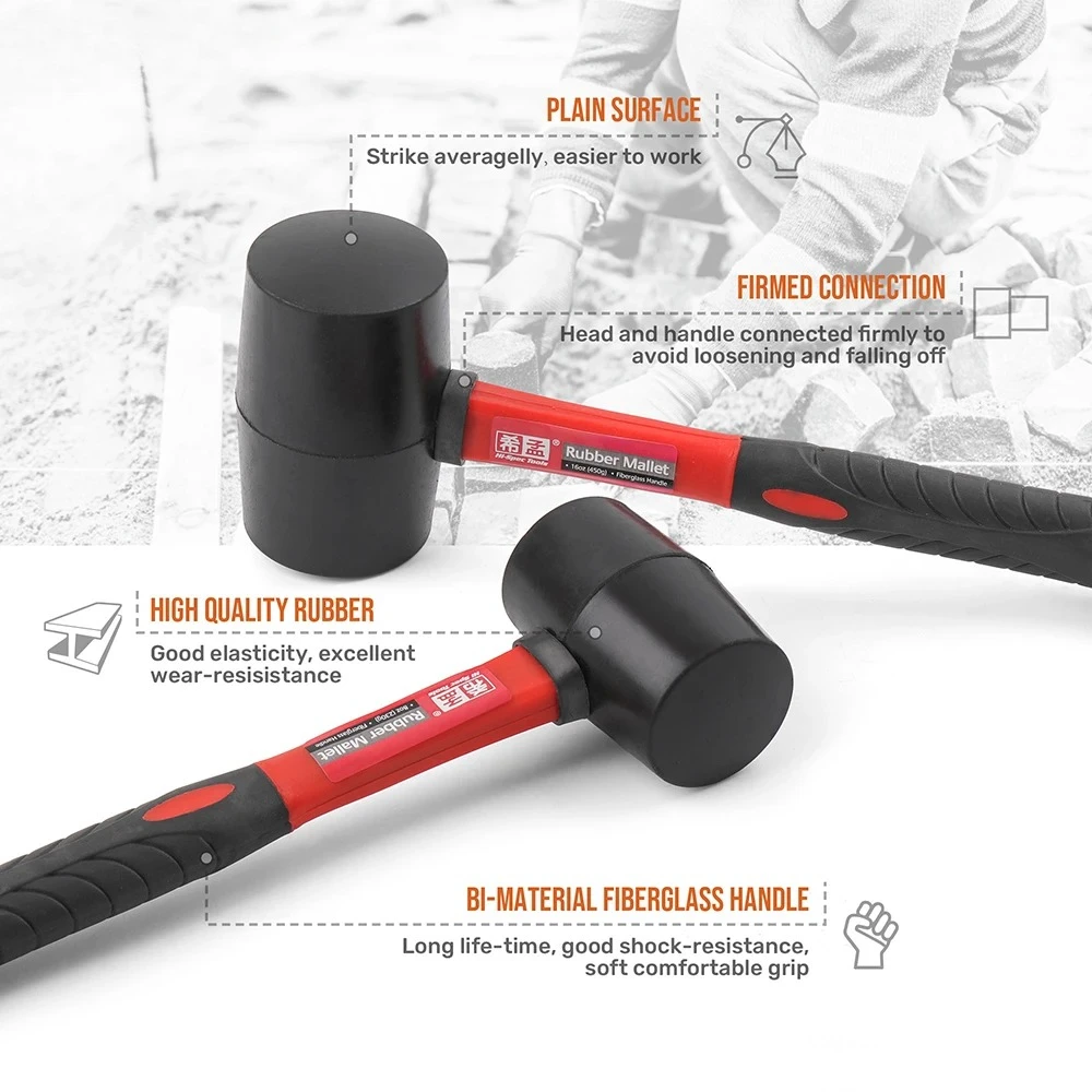

For DIY Furniture Assembly Home Repair Heavy-Duty Rubber Hammer Solid Head Mallet with Insulated Anti-Slip Grip 8/16/24 Oz
