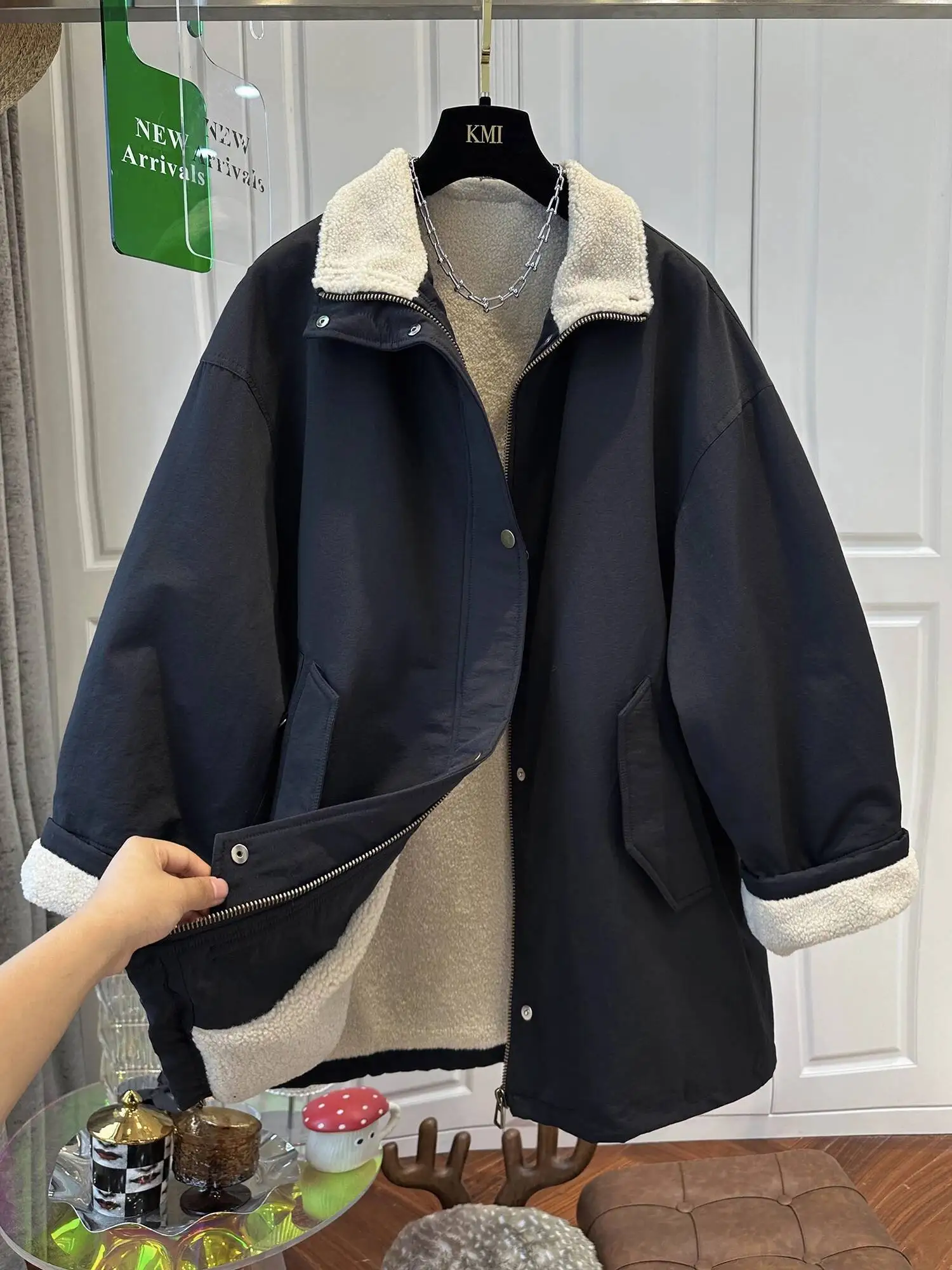 Coreano Sle Fce Foderato Thiened Jaet Donna Inverno Nuovo Allentato Dimagrante Cappotto di media lunghezza Giacca a vento Top Lungo Sve