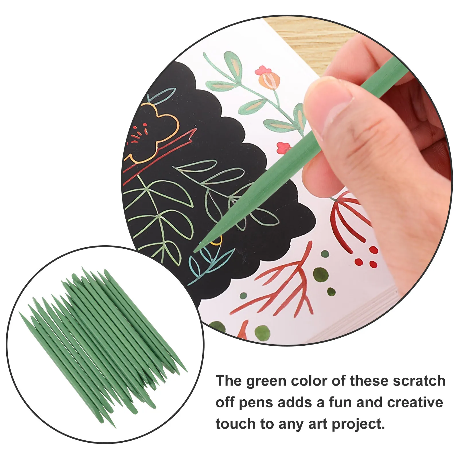 

100Pcs Scratch Painting Stylus Bamboo Sticks Green Vibrant Color Pens for DIY Art Drawing Scratch Tools Bamboo Art Pen
