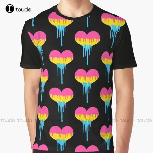 Pansexual Pride Drip Heart Graphic T-Shirt Custom Aldult Teen Unisex Digital Printing Tee Shirts Christmas Gift Xs-5Xl Tshirt