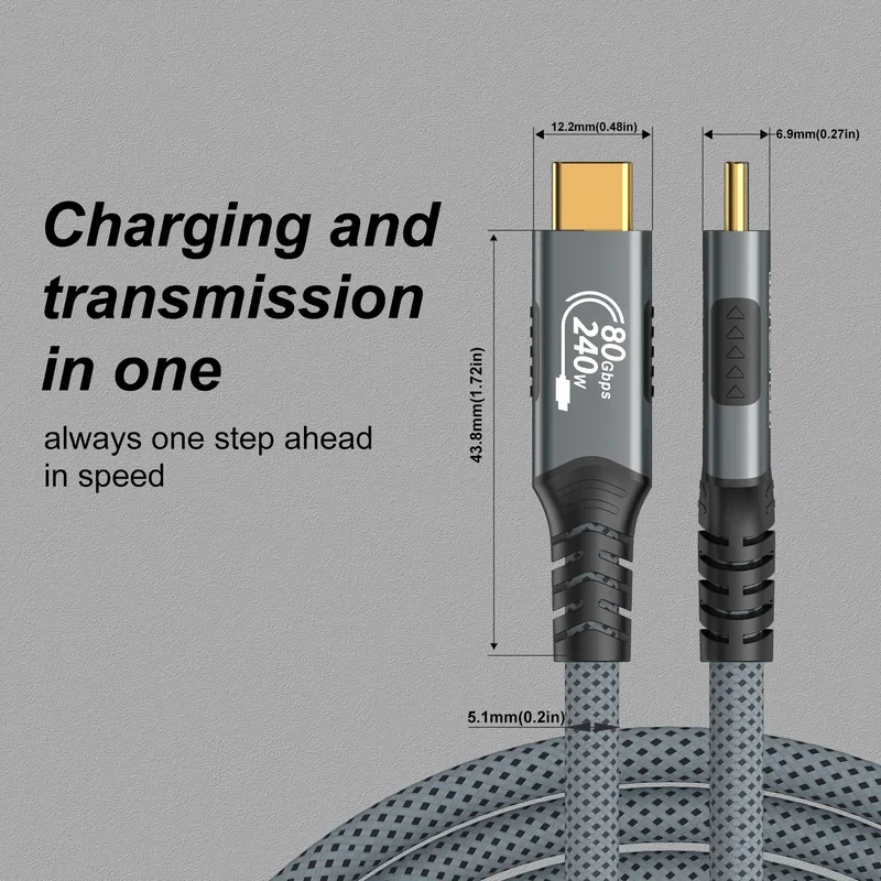 Type-C Thunderbolt 5 Cable 16K@30Hz 8K 48V/5A PD240W 80Gbps Type-C to USB C for iphone 15 Pro Tablet Switch Laptop MacBook Pro