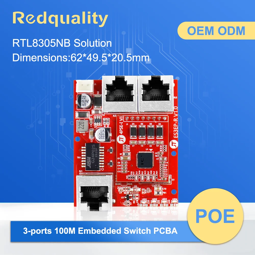Mini 100Mbps 3/5-Port POE Embedded PCBA Switch, Supporting DC 9-57V Wide Input Voltage, Suitable for Industrial Automation.