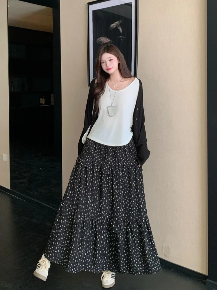 

plus Size Casual High Waist Loose Floral Top And Skirt Set Women's Autumn Faion Comfortable Leisure Sle Korean Version