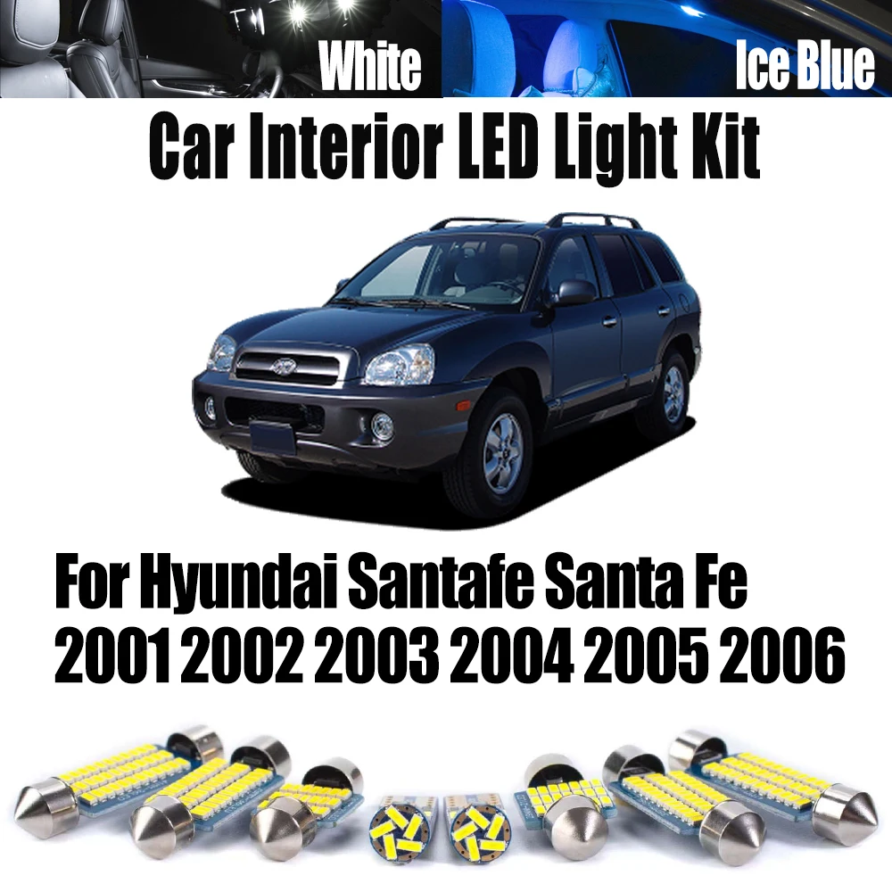 

7 шт. Canbus светодиодный комплект внутреннего купольного освещения с картой для Hyundai Santafe Santa Fe 2001 2002 2003 2004 2005 2006, автомобильные лампы, аксессуары