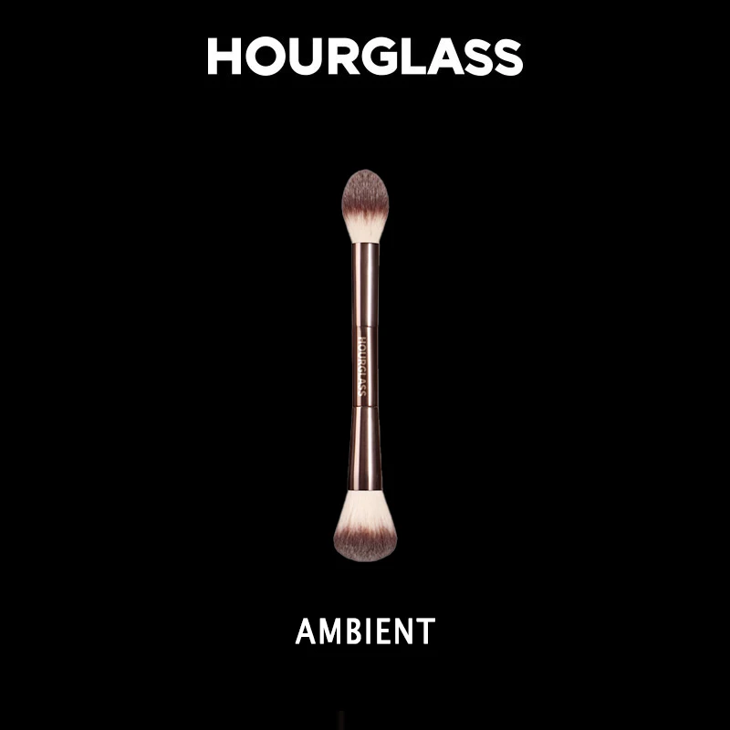 Hourglass Ambient Makeup Powder Brush Soft Fiber Hair Double Head Powder Fashion Design Single Face Brush Quality Metal Handle