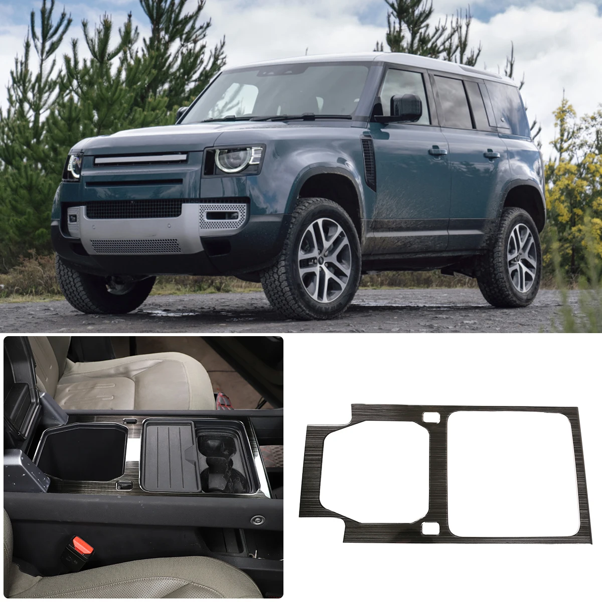 

For 2020-2022 Land Rover Defender 90 110 stainless steel car center armrest box panel AC vent frame cover sticker accessories