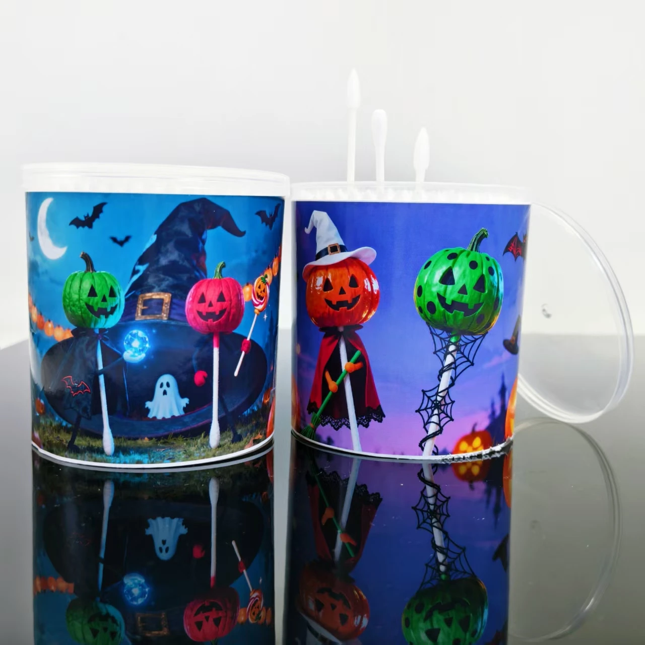 400 Uds./800 Uds hisopos de algodón con temática de Halloween, hisopos de algodón de regalo de vacaciones con patrón de calabaza de punta redonda blanca