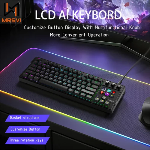 MRSVI K1 PRO 80% Teclado mecánico para juegos Visual LCD AI teclado RGB retroiluminación intercambiable en caliente Macro eje rojo Cable desmontable