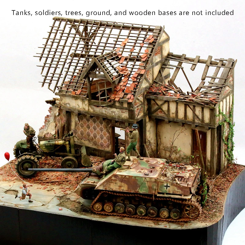 1/35 Model Scenario Suite DIY Handmade Materials Scenario Architecture War Damaged Buildings And Houses Scale Model