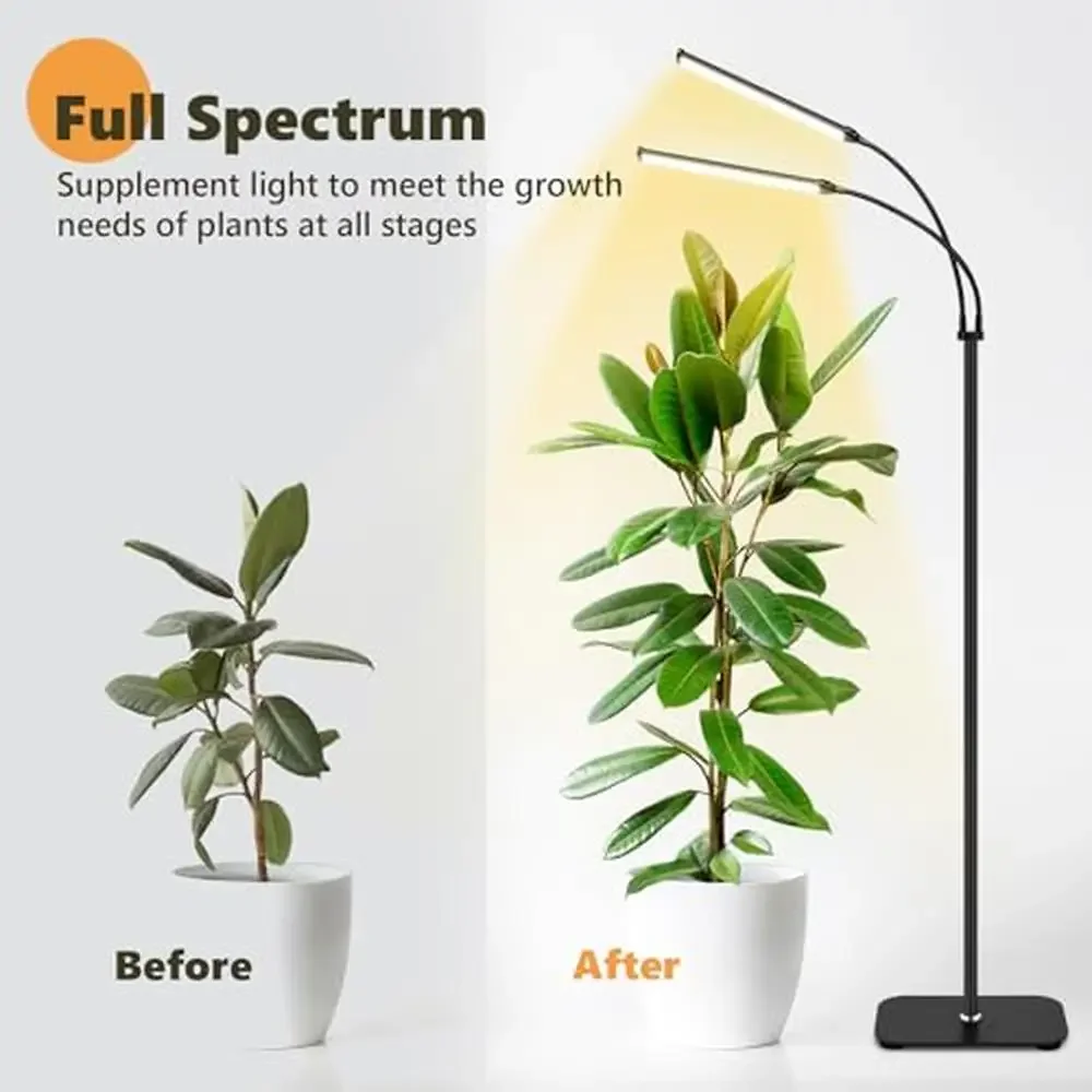 Dual Head Plant Grow Light Indoor 30W 144LEDs Full Spectrum Wide Area Coverage Adjustable Height Timer Control Dimmable Levels